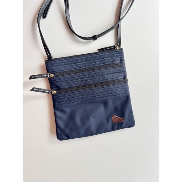 NWOT DOONEY & BURKE North South Navy Nylon Leather Triple Zip NylCrossbody Purse - Picture 2 of 10